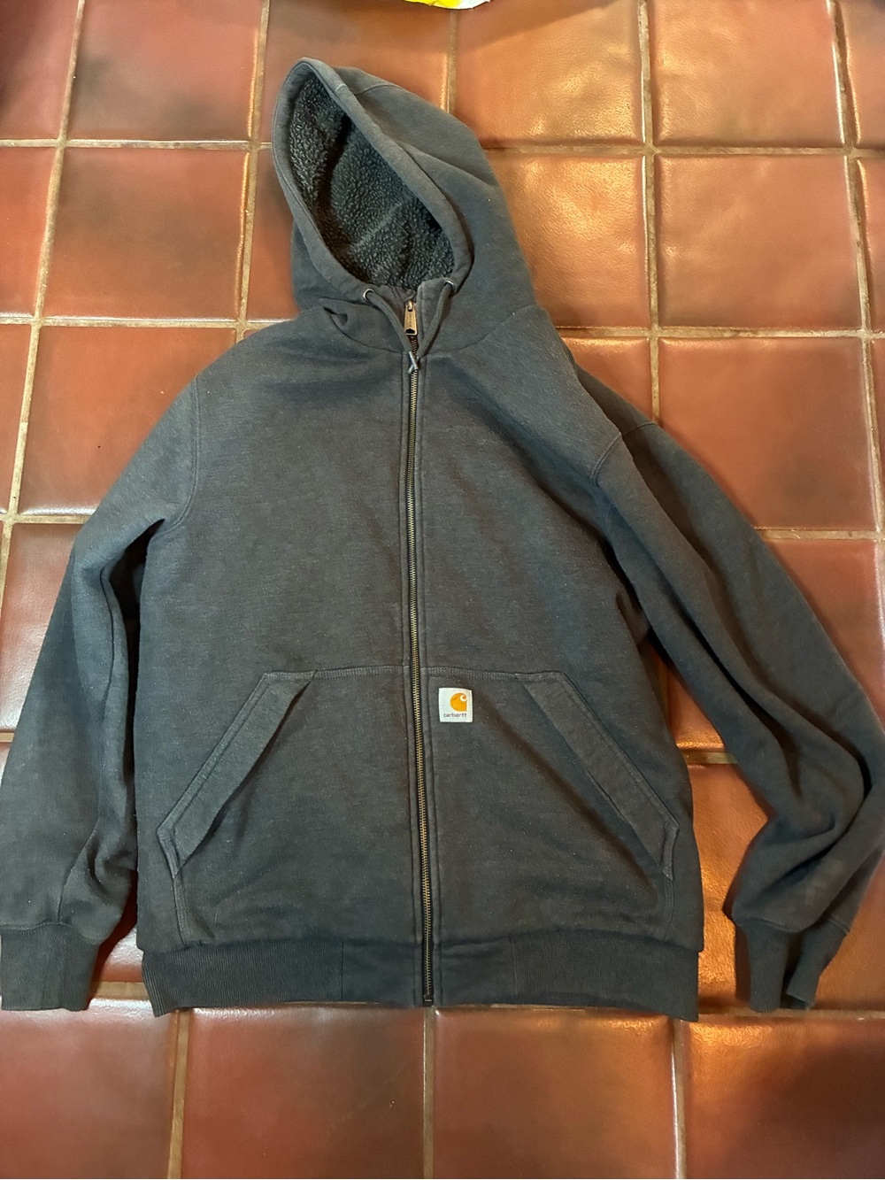 Carhartt Sherpa Lined Zip Up Hoodie Size Medium Distressed Gray